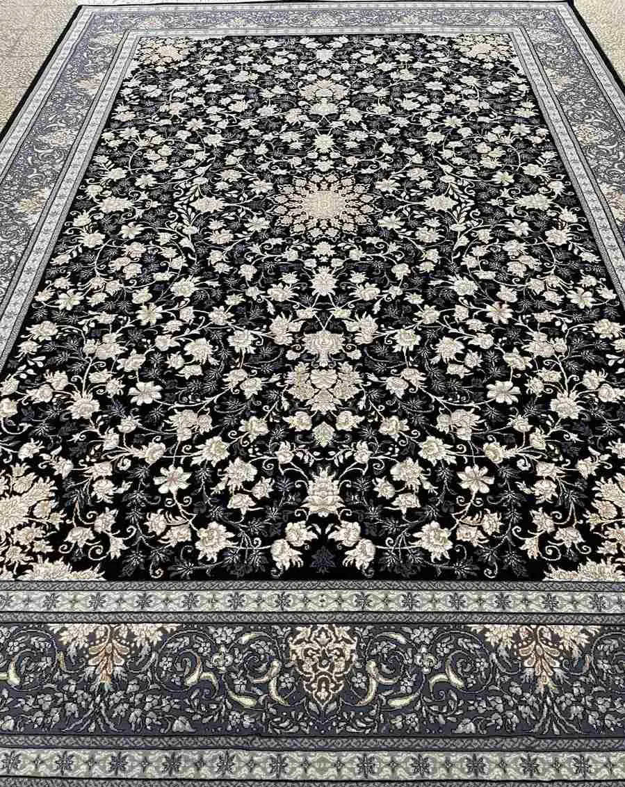 فرش ماشینی طرح تلما سرمه ای فرش 700 شانه طرح افشان ورژن - ارسال رایگان - 1