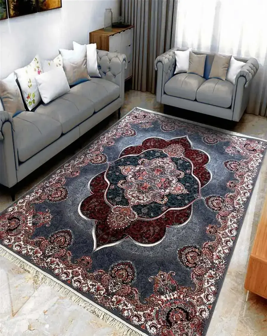  فرش ماشینی طوسی قرمز 700 شانه پانیذ دودی ورژن -  ارسال رایگان - 1