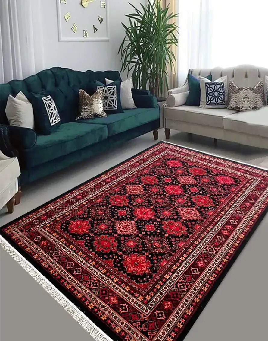  فرش ماشینی قرمز مشکی طرح پروین 700 شانه ورژن - ارسال رایگان - 1