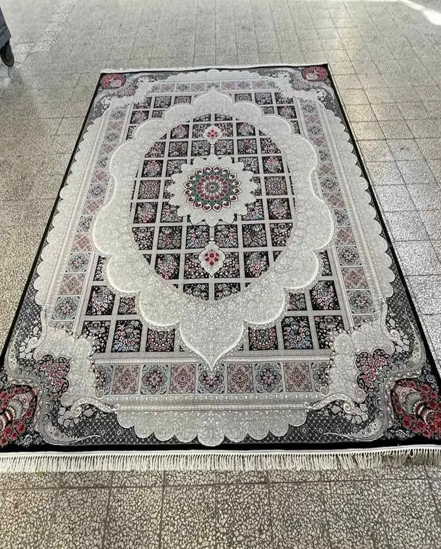  فرش ماشینی طرح خشتی سرمه ای طرح مانلی 700 شانه ورژن - ارسال رایگان - 1