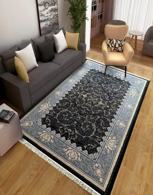  فرش ماشینی افشان سرمه ای کاشان افرا 700 شانه ورژن - ارسال رایگان - 1