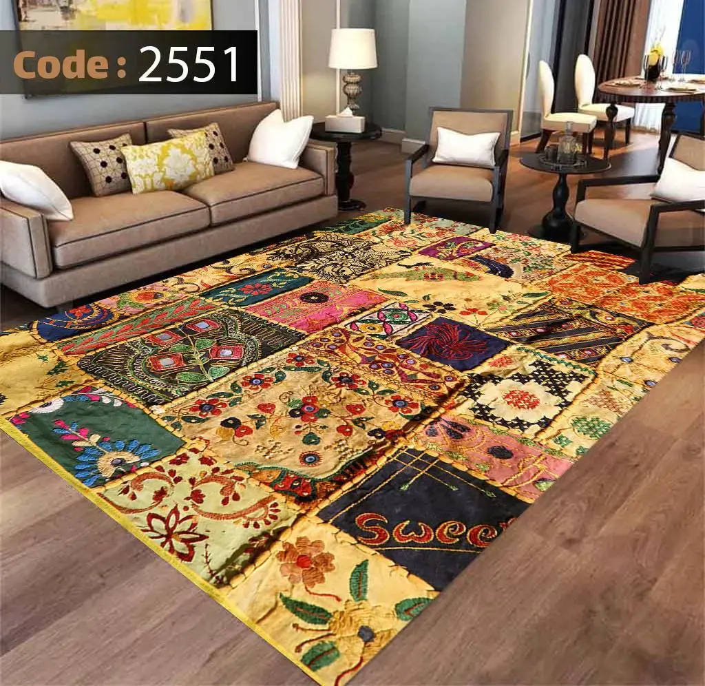 رومیزی مخمل شانل درجه یک طرح چهل تیکه B2551 - 1