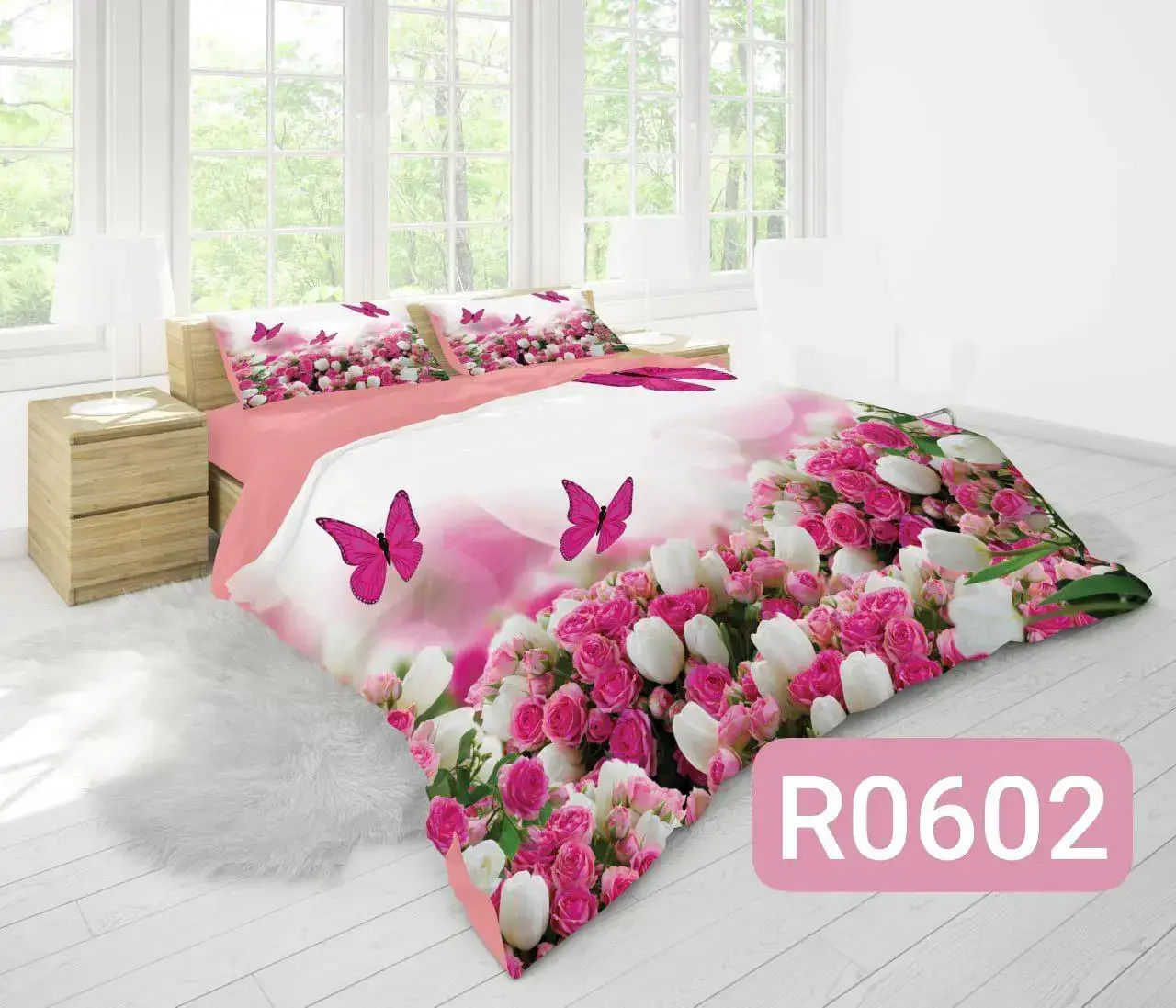 ست رو تختی طرح گل و پروانه کد R0602 - 1