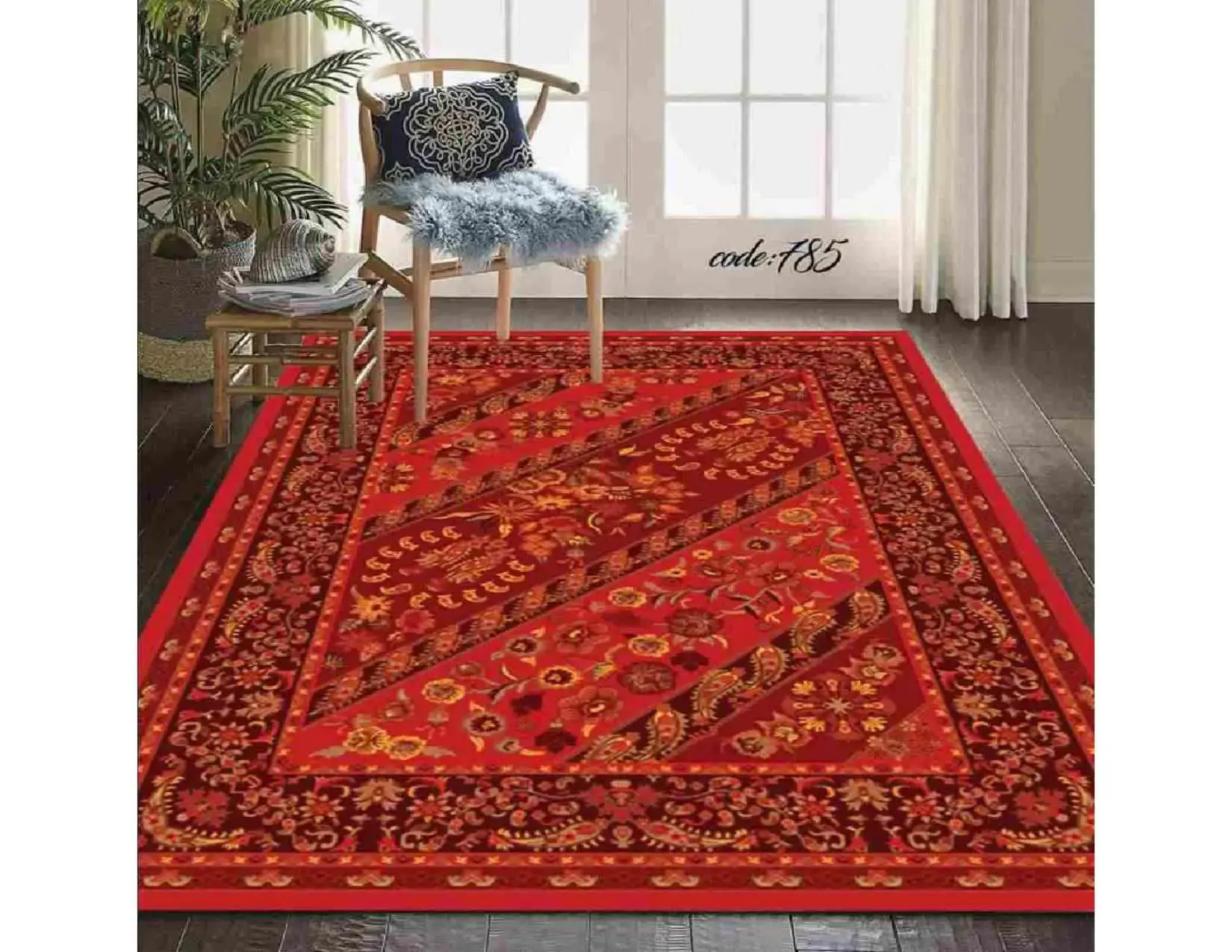 فرشینه ترمزدار و ریشه‌دار طرح نسترن‌رخ کد A785 - 1