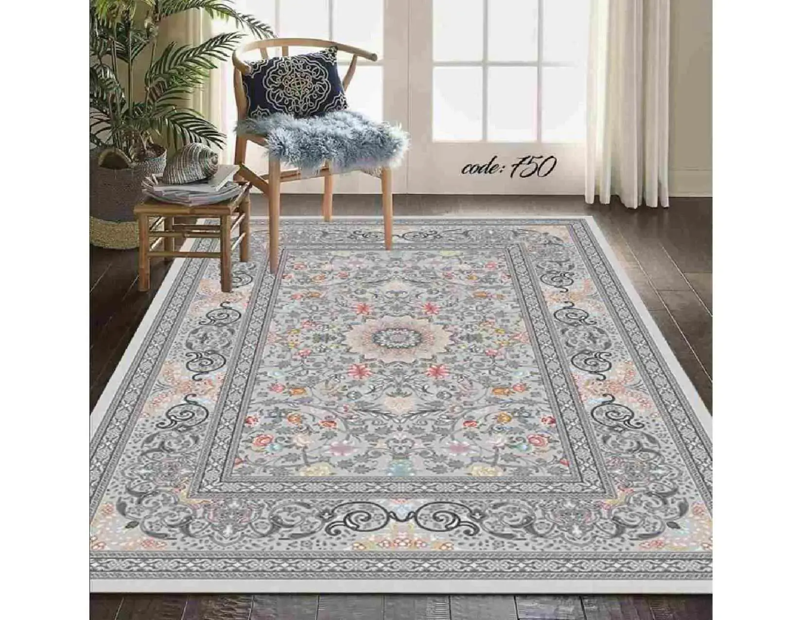 فرشینه ترمزدار و ریشه‌دار طرح نرگس کد A750 - 1