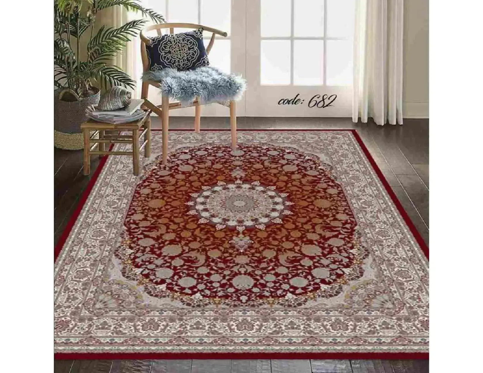 فرشینه ترمزدار و ریشه‌ دار طرح نازگل قرمز کد A682 - 1