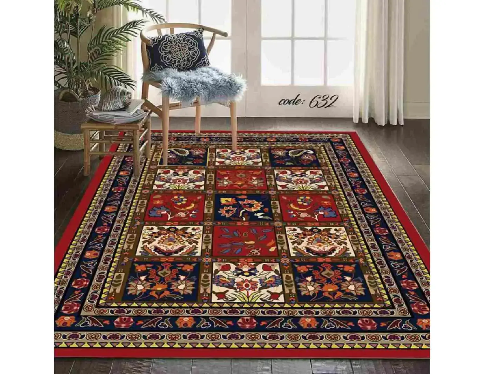 فرشینه ترمزدار و ریشه‌دار طرح یاسمین کد A632 - 1