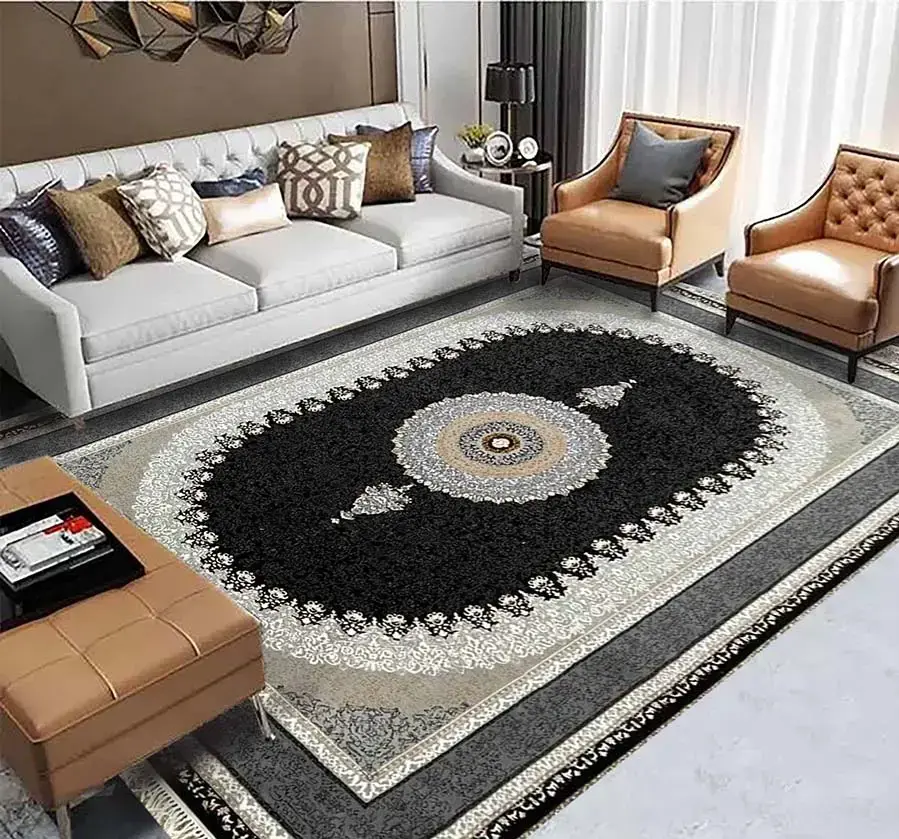  فرش ماشینی مدرن طلاکوب سرمه ای 700 شانه ورژن - ارسال رایگان - 1