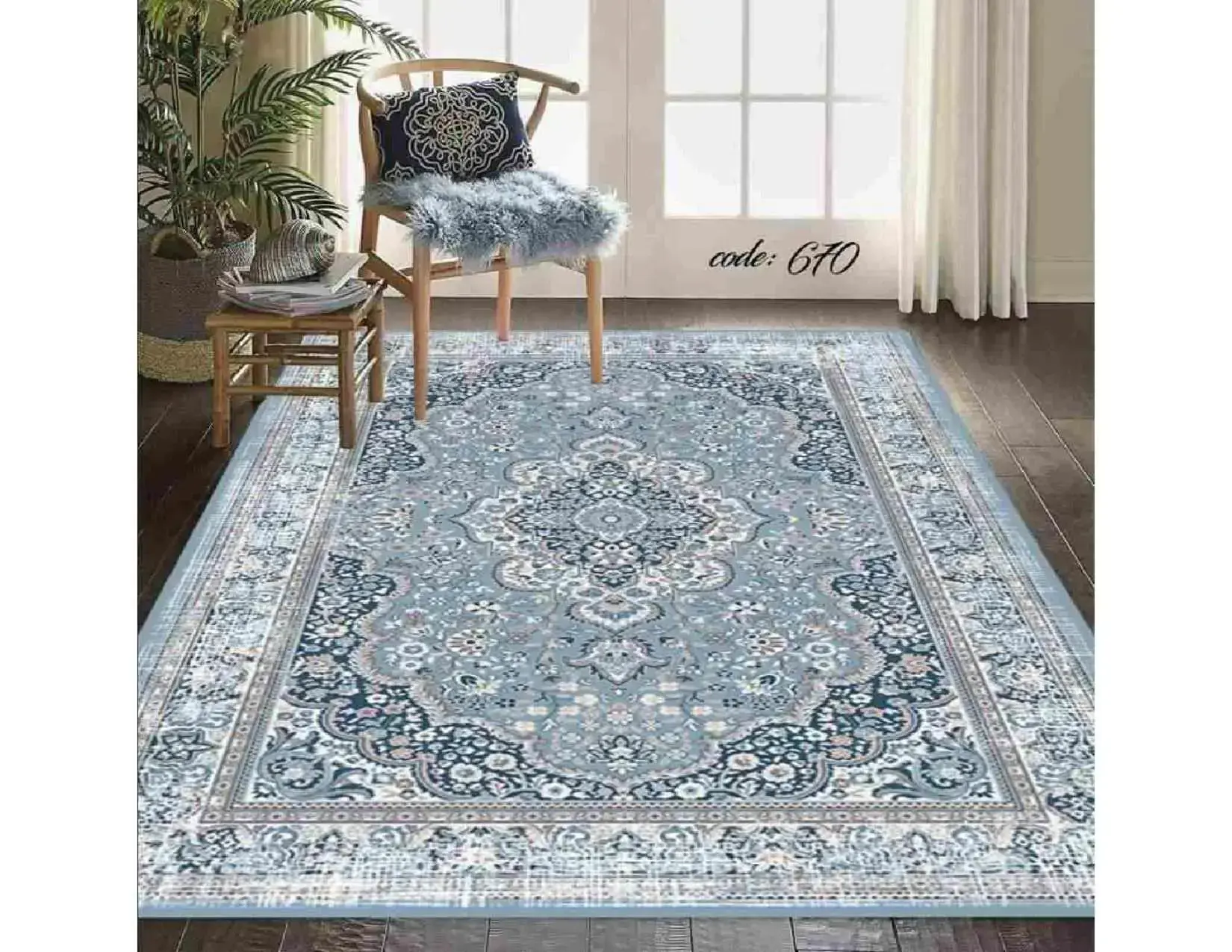 فرشینه ترمزدار و ریشه‌دار طرح ساراگل کد A670 - 1