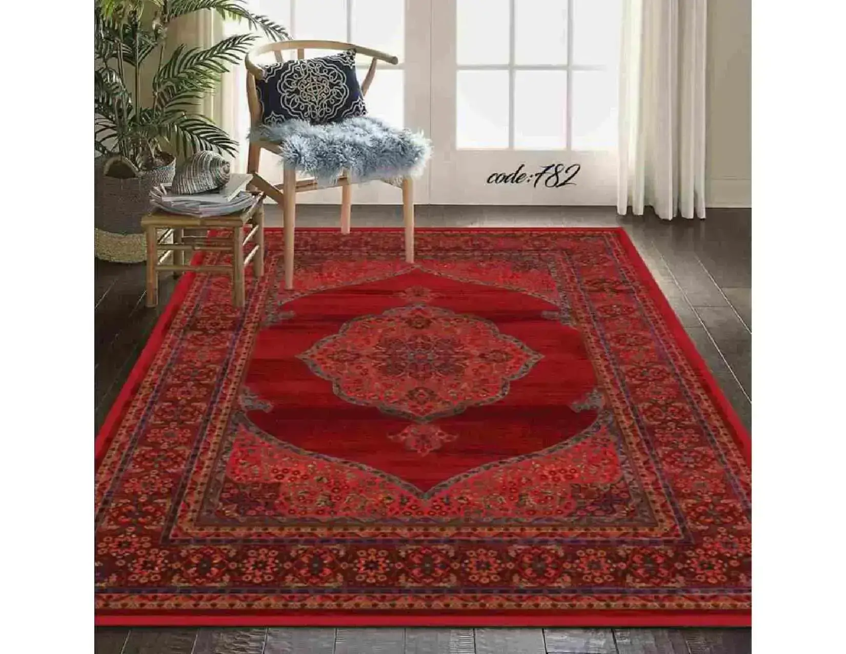 روفرشی کشدار مخمل شانل رنگ لاکی (کاور فرش) کد A782 - 1