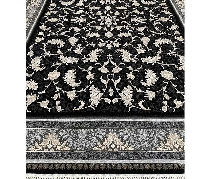  فرش ماشینی 700 شانه ارزان طرح نگار سرمه ای طلاکوب ورژن - ارسال رایگان - 1