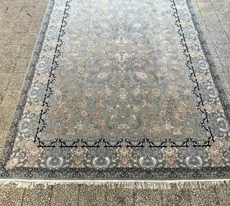 فرش ماشینی 700 شانه طوسی طلایی طرح زرین ورژن - ارسال رایگان - 1
