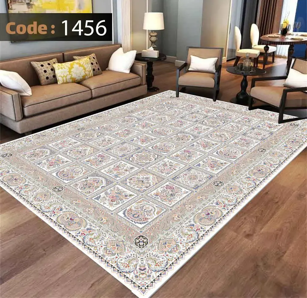 روفرشی کشدار کرم و پنککی طرح خشتی B1456 - 1