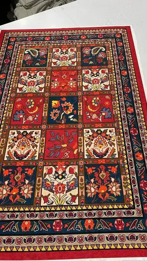 روفرشی کشدار کد A632 – طرح قاب‌دار رنگارنگ با پارچه مخمل شانل - 1