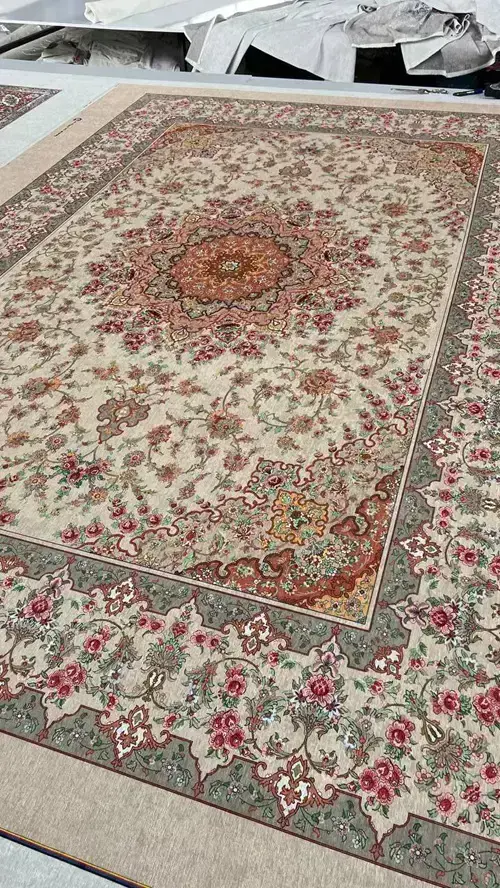 روفرشی کشدار طرح خطیبی مخمل شانل تراکم بالا (کاور فرش) کد A348 - 1