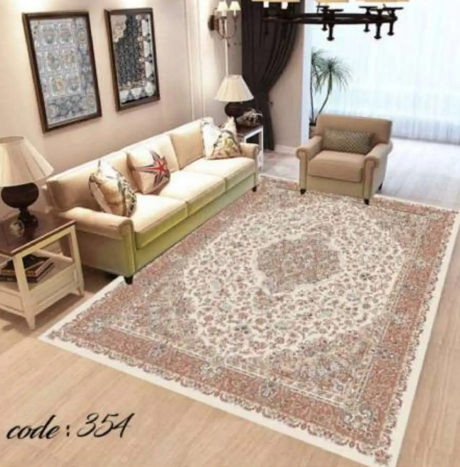 روفرشی کشدار مخمل شانل تراکم بالا (کاور فرش) رنگ کرم کد A354 - 1