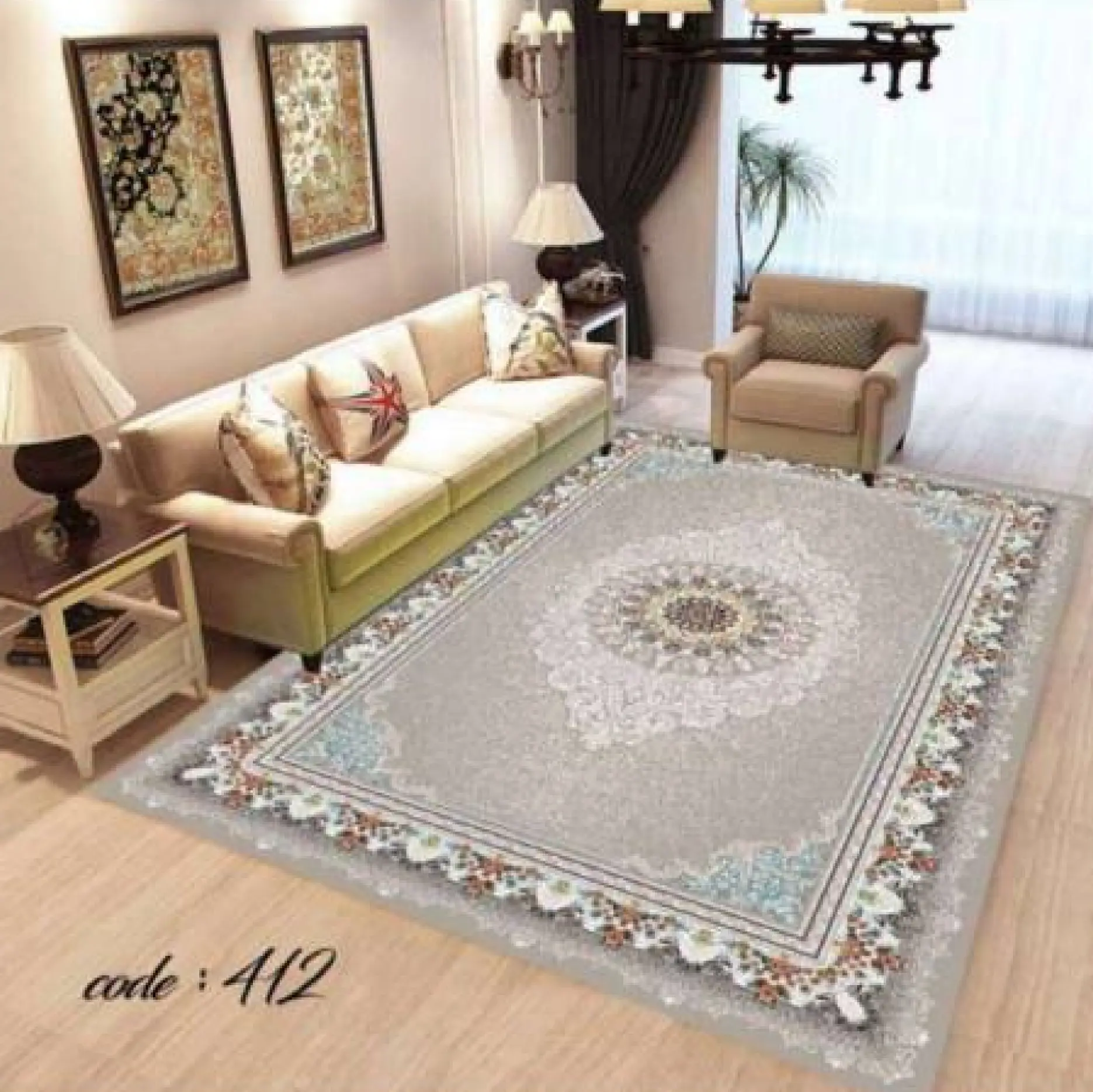 روفرشی کشدار مخمل شانل تراکم بالا (کاور فرش) کد A412 - 1
