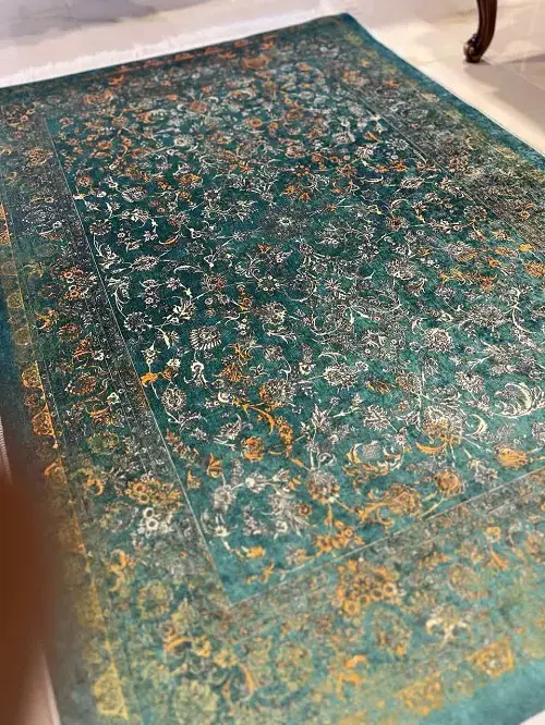 فرشینه ترمزدار و ریشه‌دار رنگ فیروزه ای کد C735 - 1