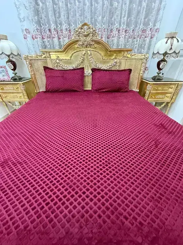 کاور تشک مخمل حبابی کشدار طرح لوزی رنگ زرشکی در تمامی ابعاد - 1