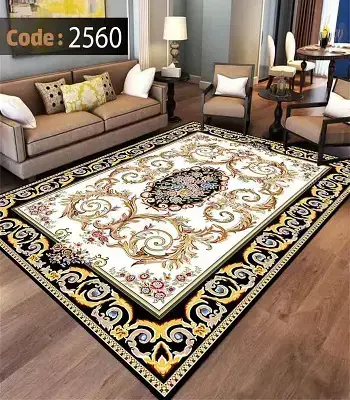 فرشینه ترمزدار رنگ طلایی و شیری طرح فرانسوی کد B2560 - 1