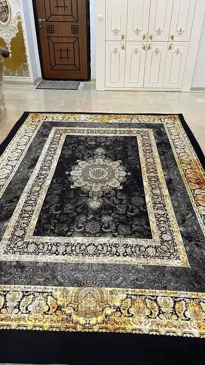 روفرشی کشدار رنگ مشکی و طلایی طرح سلطنتی کد B1649 - 1