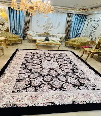 روفرشی کشدار طرح اصیل تبریزی B1684 - رنگ زمینه سرمه ای - 1