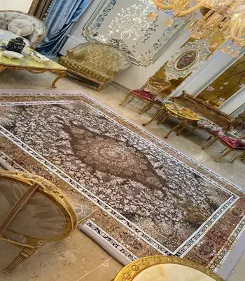 روفرشی کشدار طرح وینتیج کد B1841 - رنگ زمینه طوسی و قهوه ای طلایی - 1
