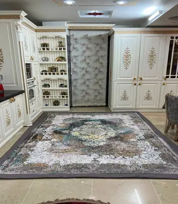روفرشی کشدار طرح وینتیج کد B1719 - رنگ زمینه طوسی - 1