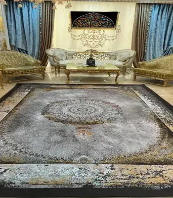 روفرشی کشدار طرح گل داماس کد B1830 - رنگ زمینه طوسی - 1