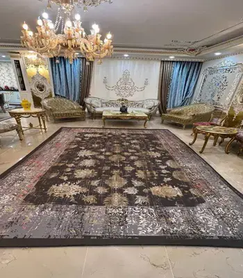 روفرشی کشدار طرح وینتیج کد B1840 - رنگ زمینه طوسی - 1