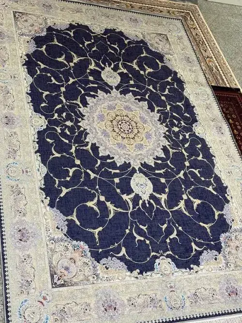 فرشینه ترمزدار طرح فرش ترکیب رنگ سرمه‌ای و کرم کد B2336 - 1