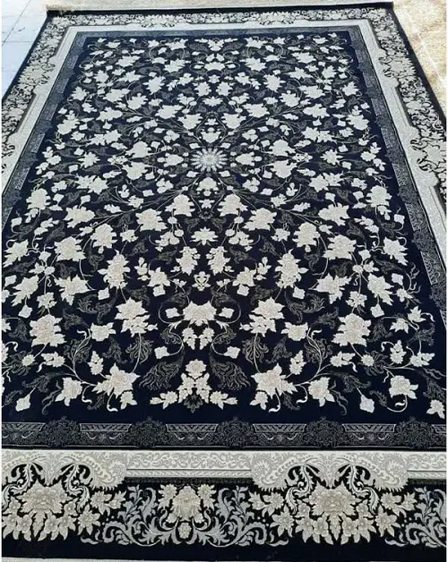 فرش 1000 شانه طرح جانان سرمه‌ای طلایی - ارسال رایگان - 1
