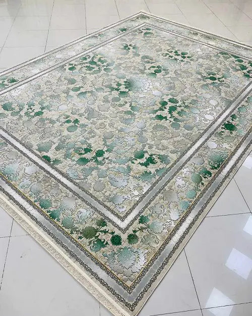 فرش 1200 شانه کرم سبز افشان طرح پانیا صدفی - ارسال رایگان - 1