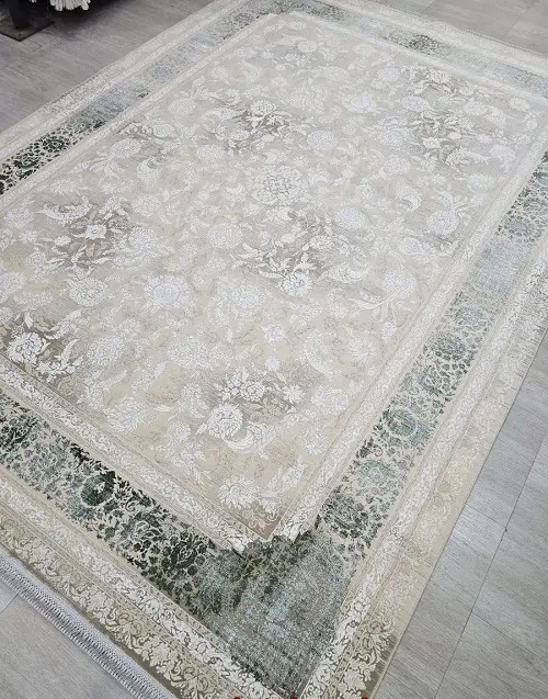 فرش 1200 شانه سبز رنگ ماشینی طرح مدیسا - ارسال رایگان - 1