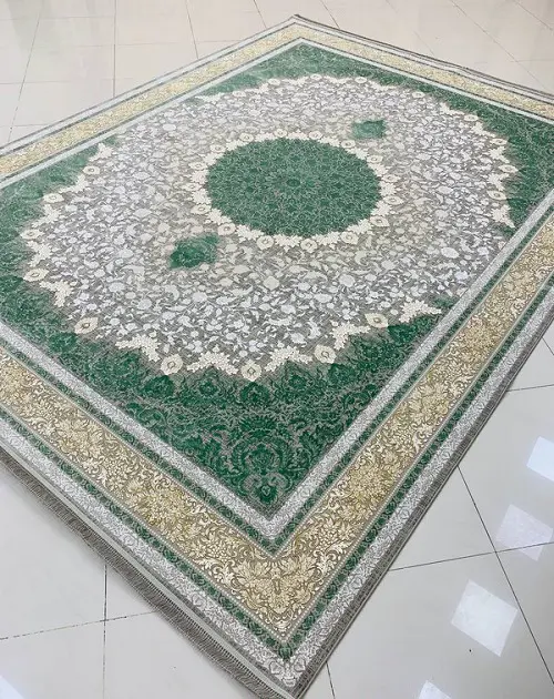 فرش سبز مدرن 1200 شانه طرح کلاسیک ترمه‌ای - ارسال رایگان - 1