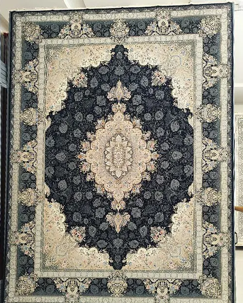 فرش 1500 شانه سرمه‌ای طلایی طرح پاییزان – ارسال رایگان - 1
