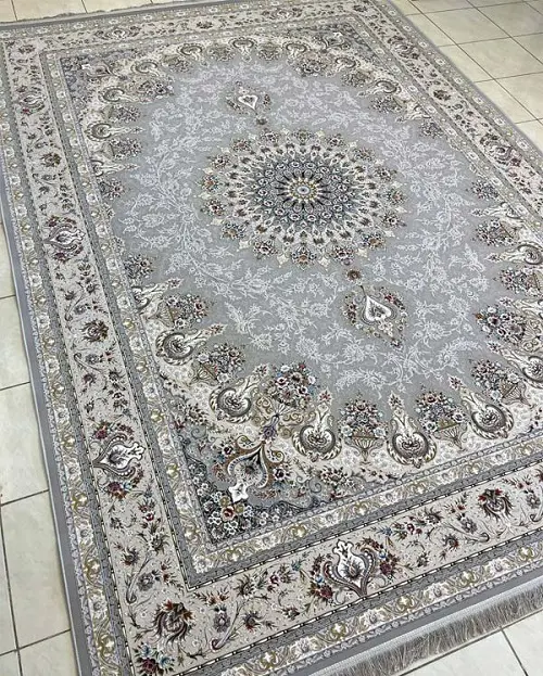 فرش گل برجسته 1500 شانه طرح جدید روژان نقره‌ای – ارسال رایگان - 1