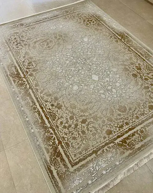 فرش کرم طلایی 1200 شانه افشان گل برجسته – ارسال رایگان - 1