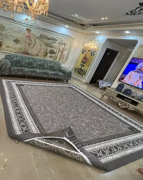 روفرشی کشدار رنگ زمینه کرم و طوسی مدل B1850 - 1