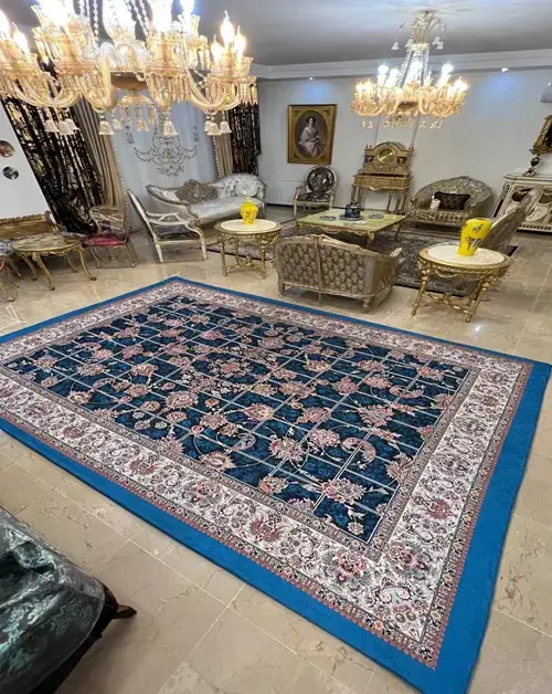 روفرشی کشدار رنگ زمینه سرمه ای و آبی مدل B1409 - 1