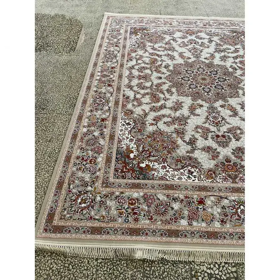 فرش 1200 شانه – طرح بهشت (زمینه نقره‌ای، گل برجسته) - ارسال رایگان - 1