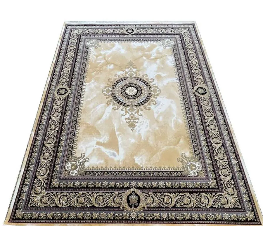 فرش 1200 شانه – طرح ژینوس (زمینه طلایی، خاب مسطح و گل برجسته) - ارسال رایگان - 1