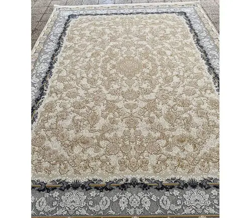 فرش 1200 شانه افشان طلاکوب – طرح میروانا (زمینه روشن، گل برجسته) - 1