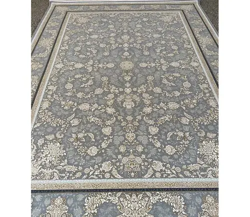 فرش 1200 شانه طلاکوب – طرح رستا (زمینه نقره‌ای/طوسی، گل برجسته) - 1
