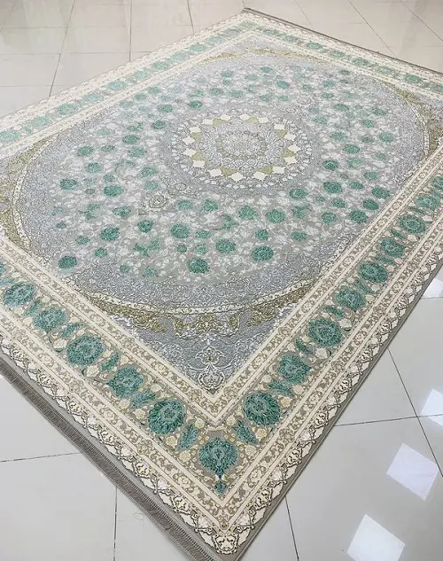 فرش 1200 شانه سبز طوسی طرح سلنا افشان – تراکم 3600 – ارسال رایگان - 1
