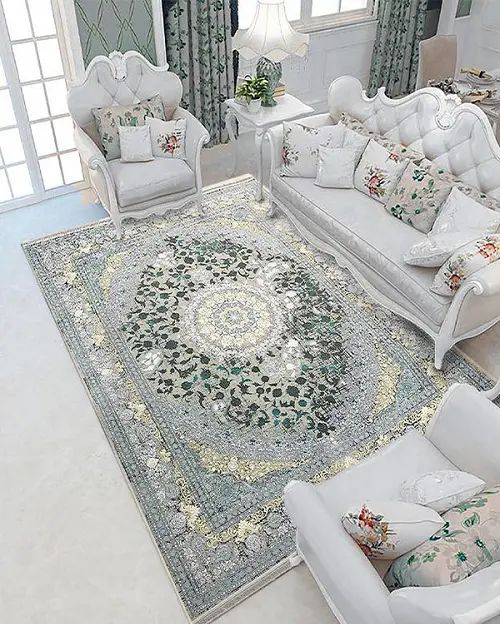 فرش 1200 شانه سبز گل برجسته طرح ساغر – تراکم 3600 – ارسال رایگان - 1