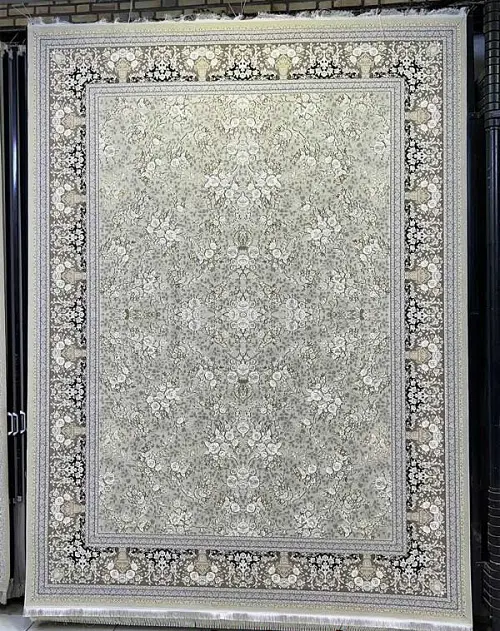 فرش 1200 شانه کرم مدرن گل برجسته – کد 1214K – تراکم 3600 – ارسال رایگان - 1