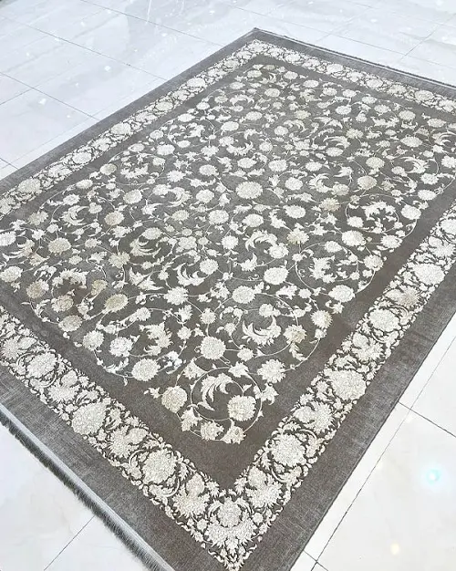 فرش افشان 1200 شانه زمینه نسکافه‌ای طلاکوب – کد 1346 – تراکم 3600 – ارسال رایگان - 1