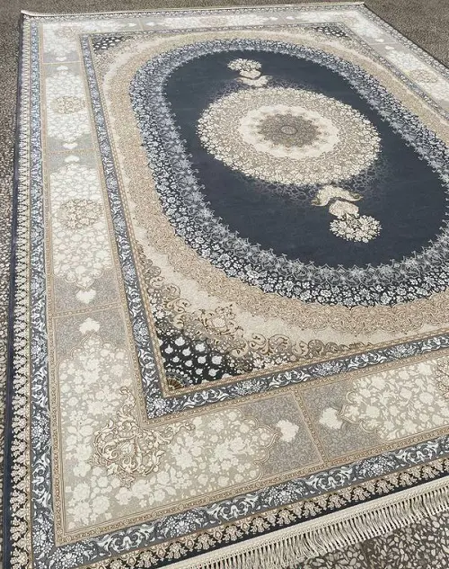 فرش 1200 شانه طلاکوب مدرن طرح صدرا – زمینه دودی – تراکم 3600 – ارسال رایگان - 1