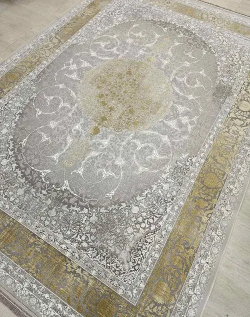 فرش 1200 شانه طوسی طلایی طرح آبالون – ارسال رایگان - 1